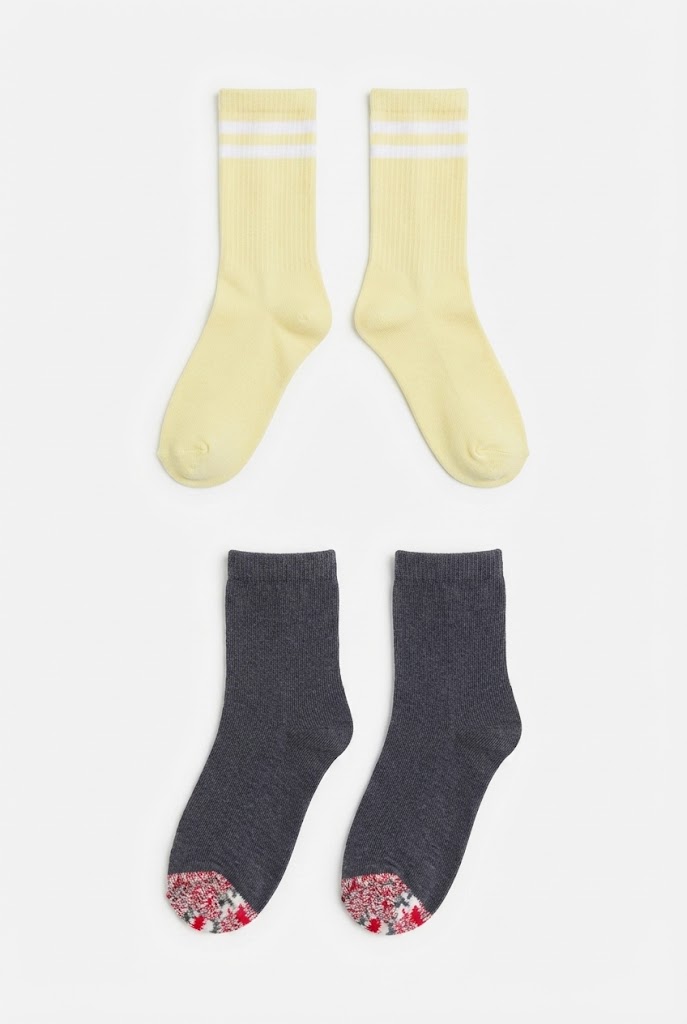 Kids Yellow Striped Athletic and Charcoal Multi-Color Speckled Socks (2-Pack)