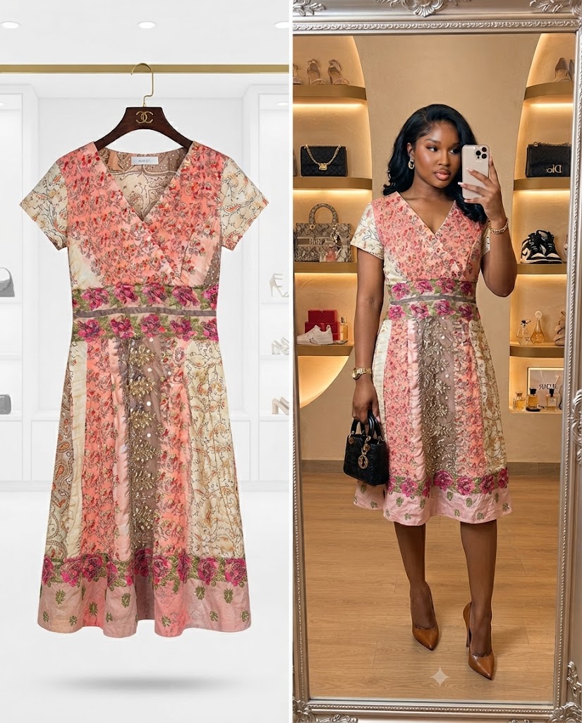 Pink Floral Embellished Midi Dress