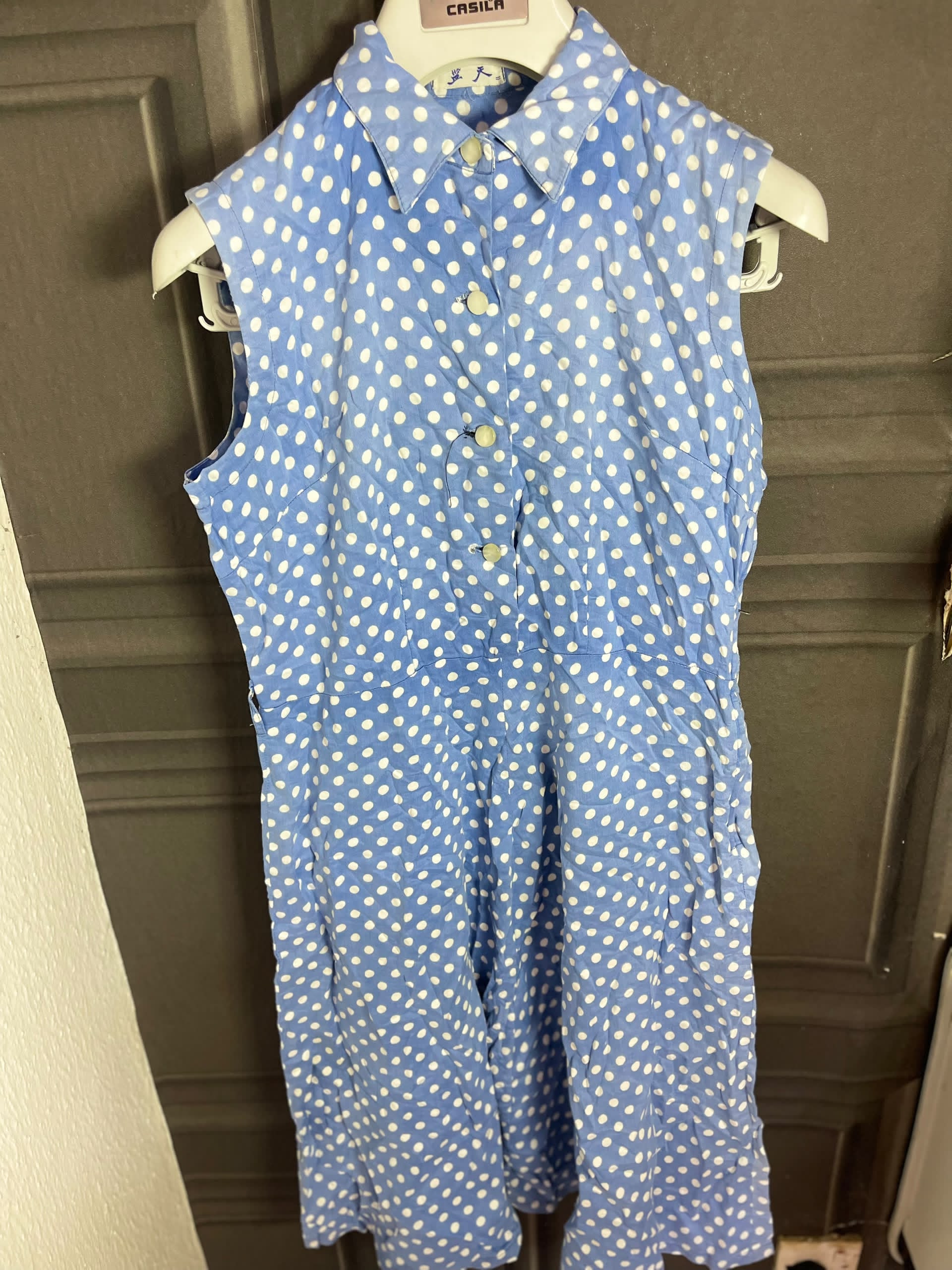 Blue Polka Dot Sleeveless Dress 2