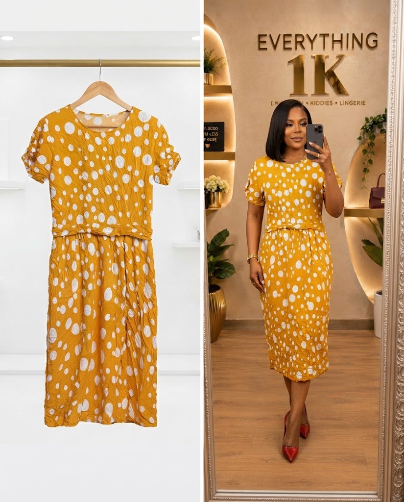 Mustard Yellow Polka Dot Midi Dress