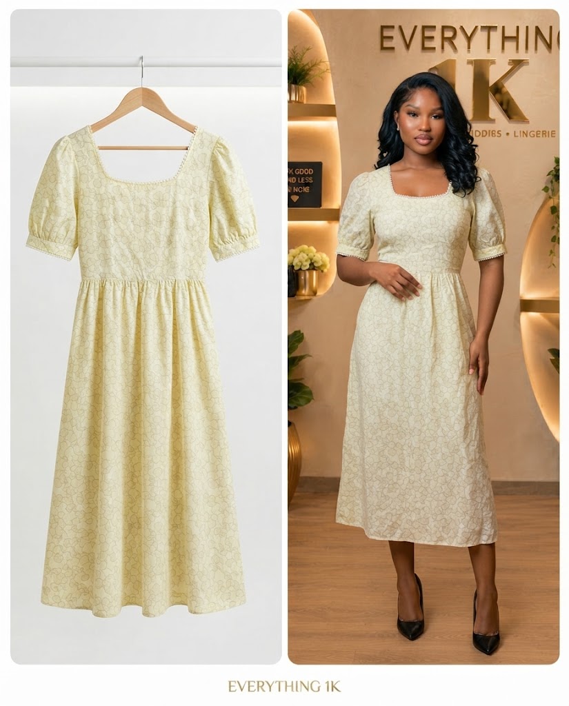 Soft Yellow Floral Midi Dress