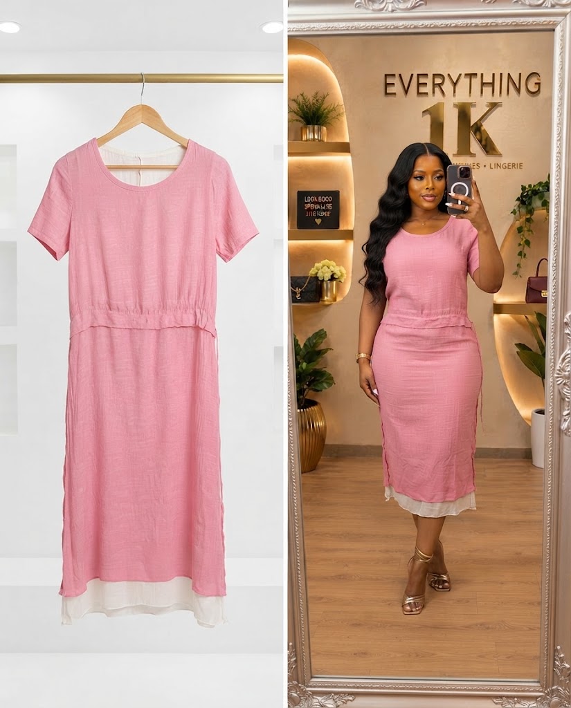 Dusty Rose Layered Hem Midi Dress