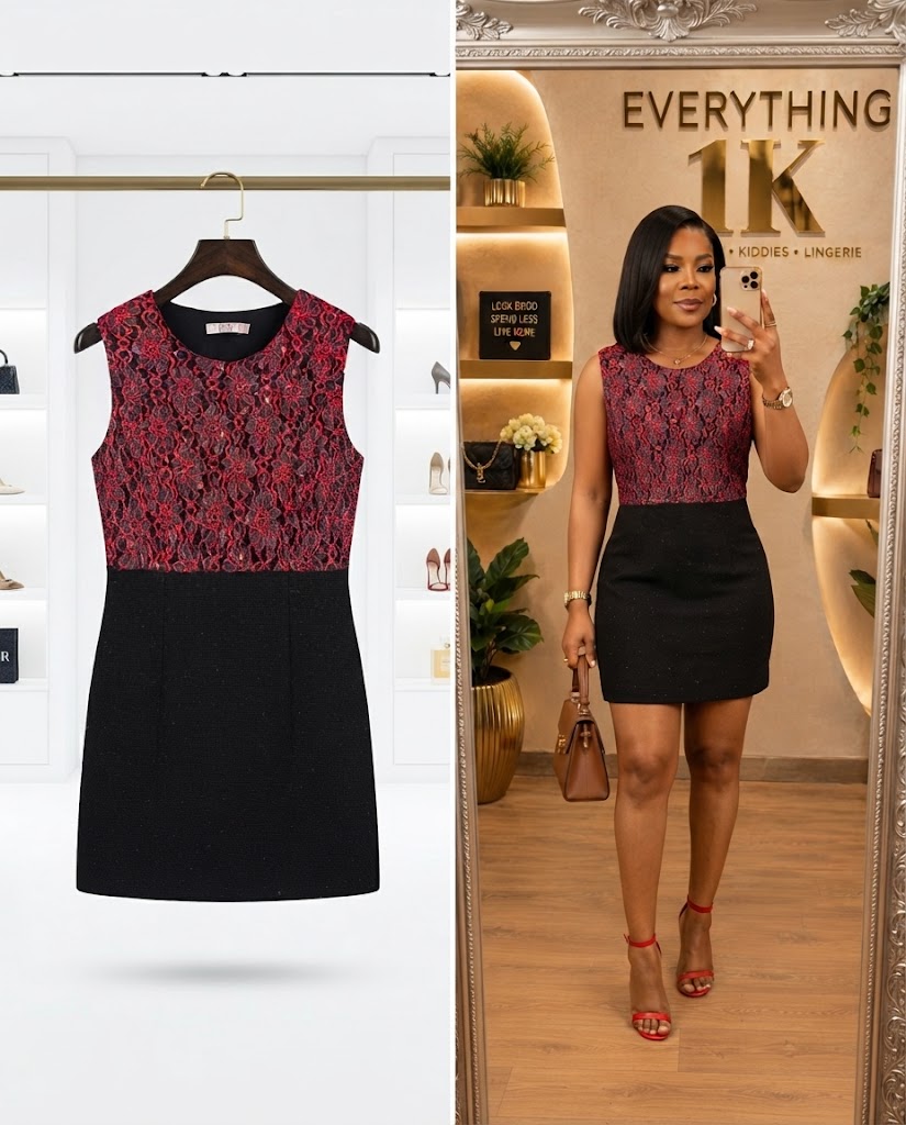 Red Lace Bodice Black Skirt Mini Dress