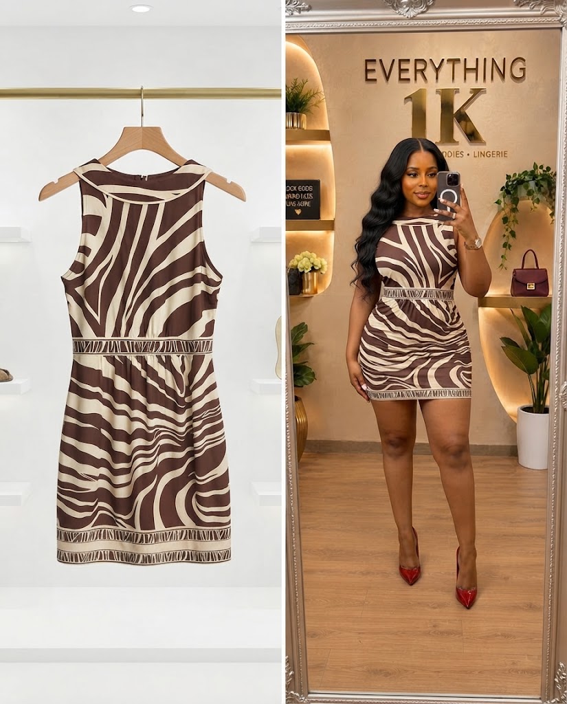 Brown Zebra Print Sleeveless Mini Dress