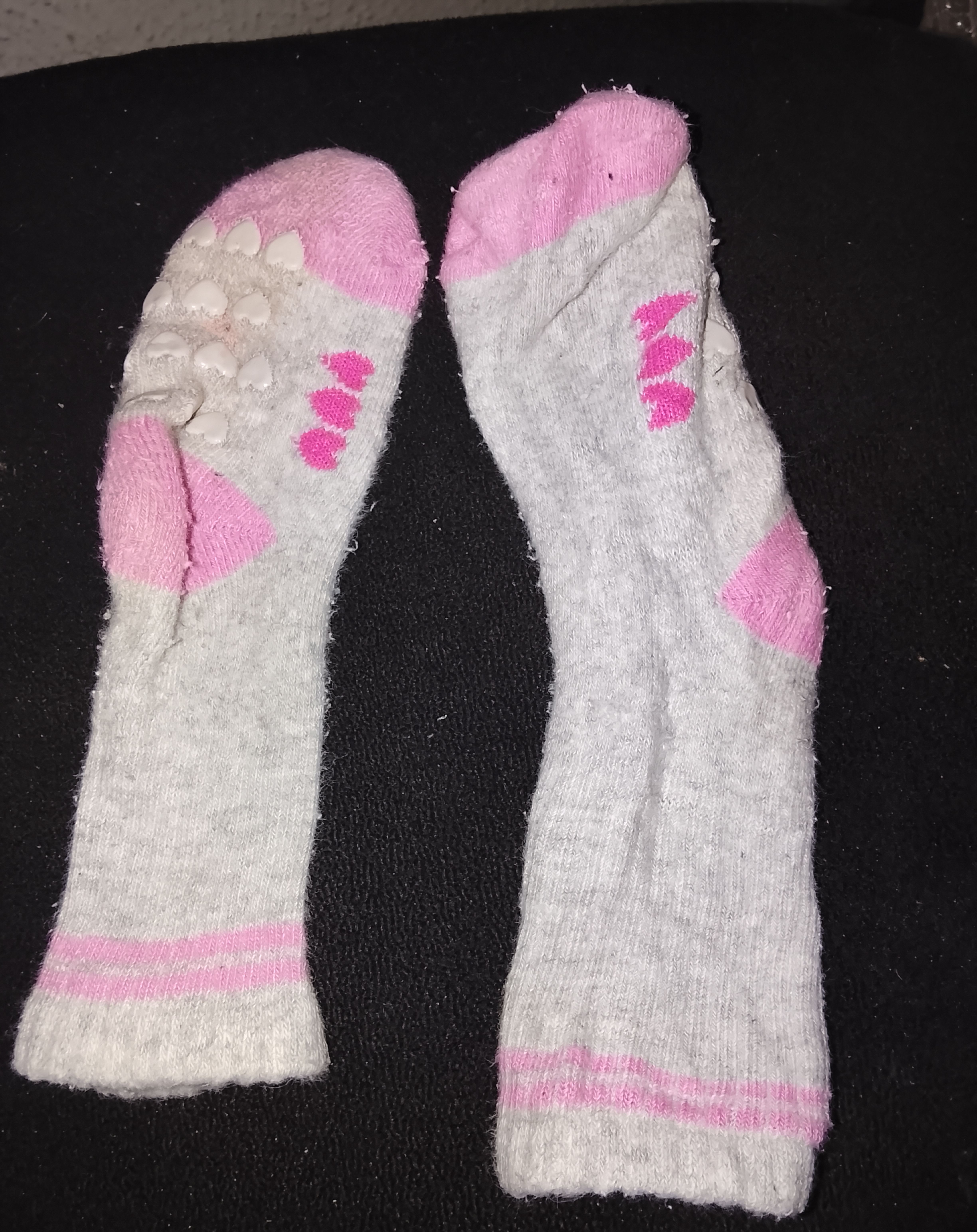 Kids Pink-Trimmed Grey Gripper and Solid White Knee-High Socks (2-Pack) 2