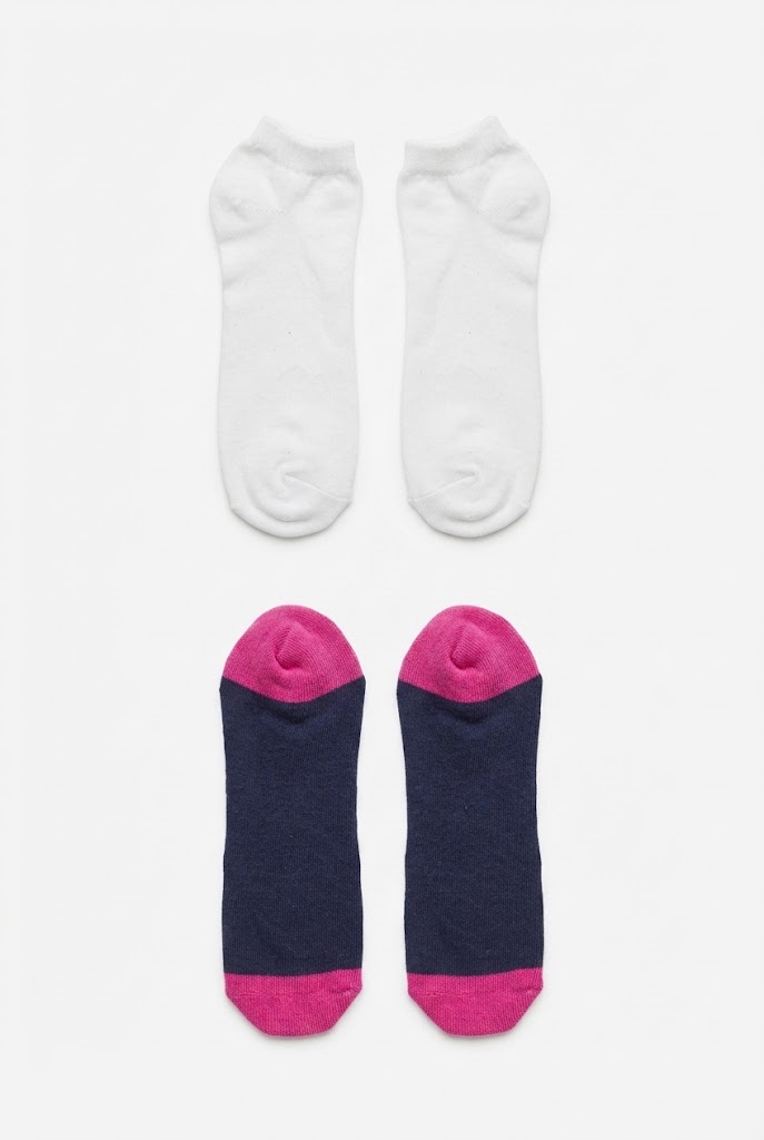 Solid White and Navy/Pink Trim Low-Cut Socks (2-Pack)