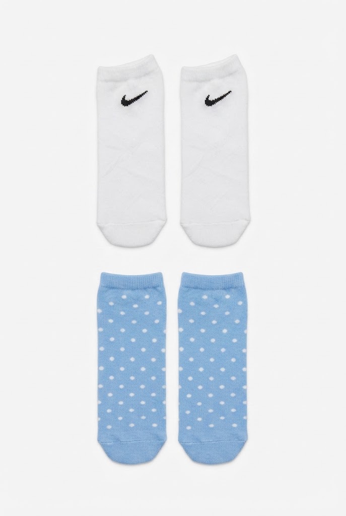 Nike White and Light Blue Polka Dot Socks (2-Pack)