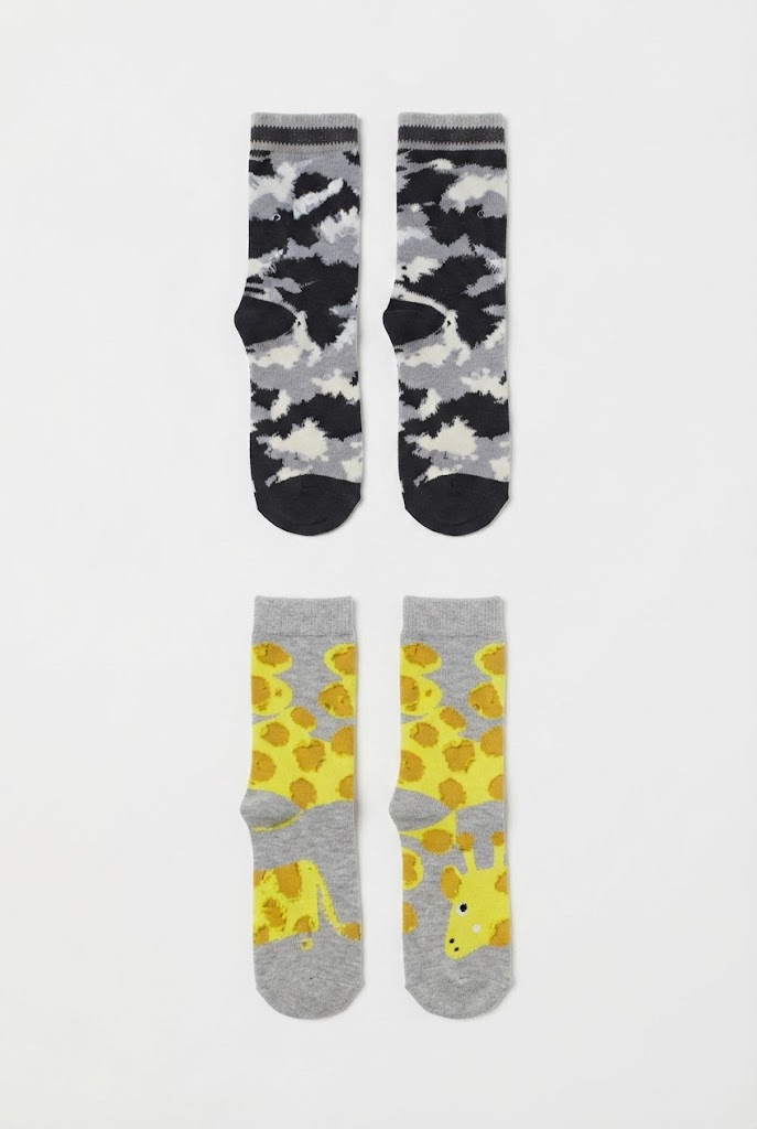kids Black Camouflage and Yellow Giraffe Crew Socks (2-Pack)