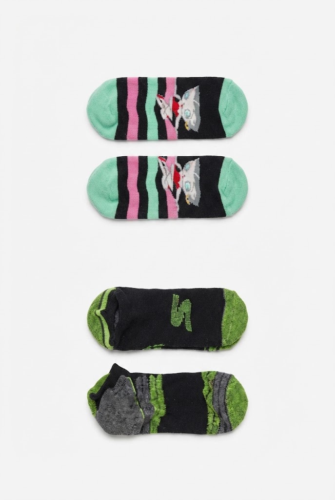 Cartoon Character and Sporty Stripe Low-Cut Socks (2-Pack)