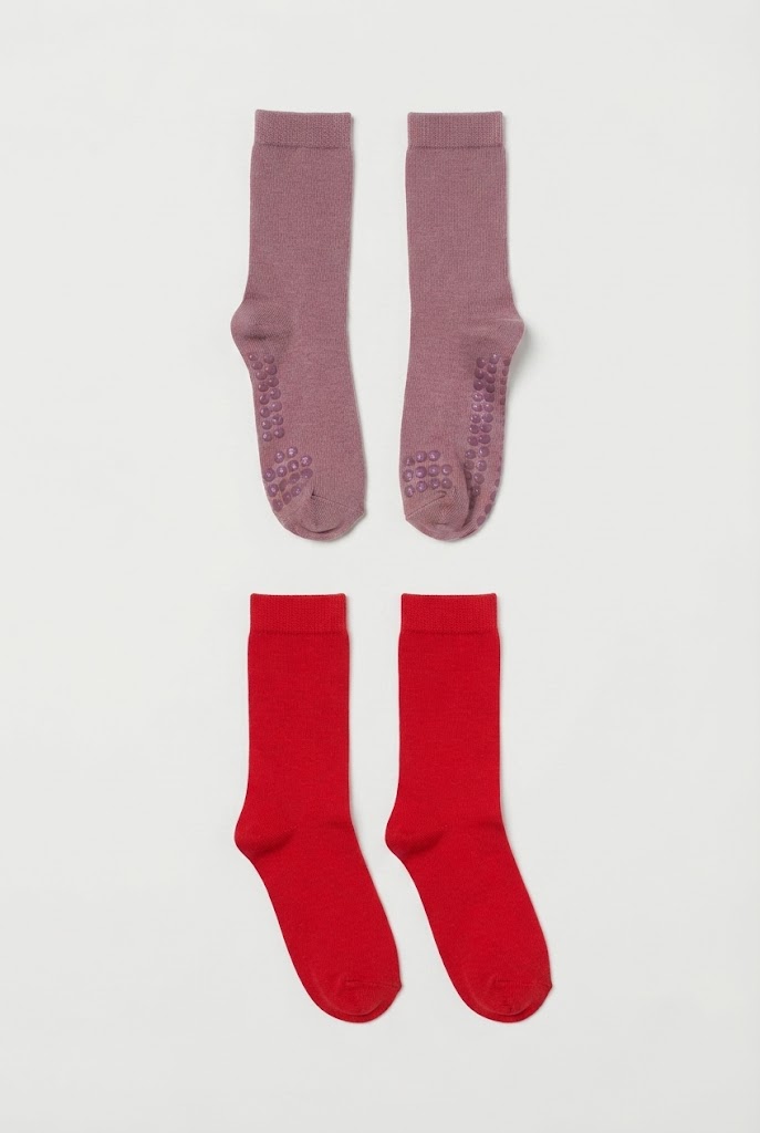 Kids Dusty Mauve Gripper and Solid Red Crew Socks (2-Pack)