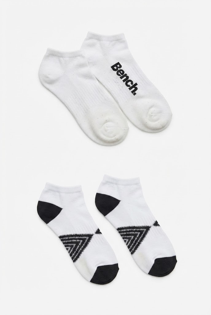 White "Bench" Logo and Geometric Triangle Ankle Socks (2-Pack)