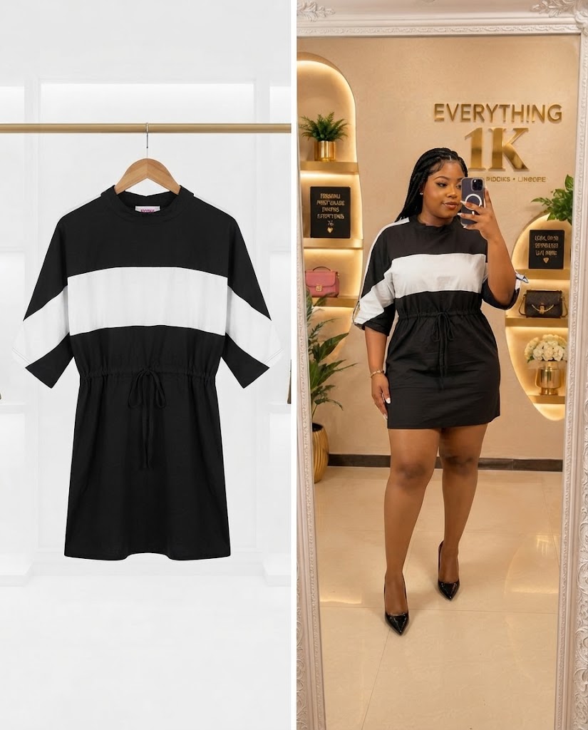 Black and White Colorblock Casual T-Shirt Dress