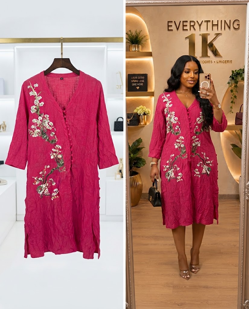 Magenta Floral Embroidered Dress