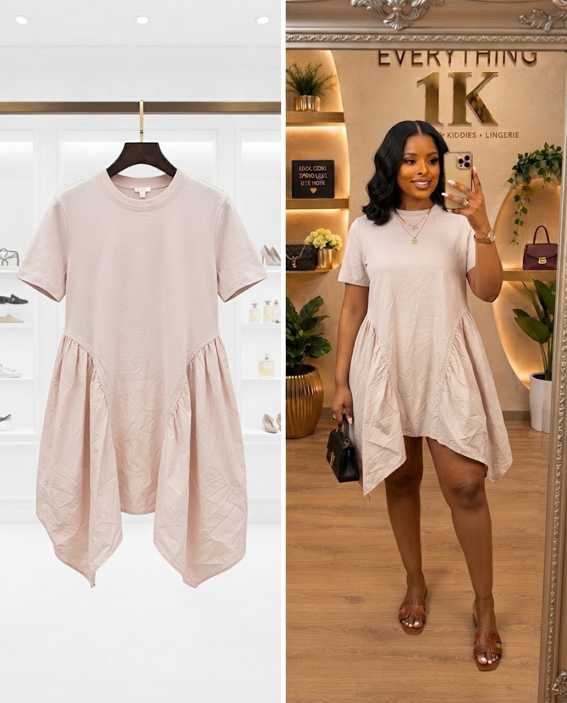 Blush Asymmetrical Hem T-Shirt Dress