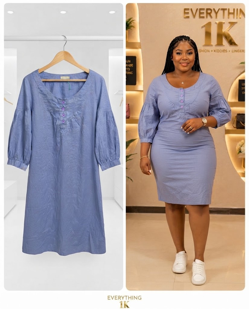 Periwinkle Balloon-Sleeve Midi Dress