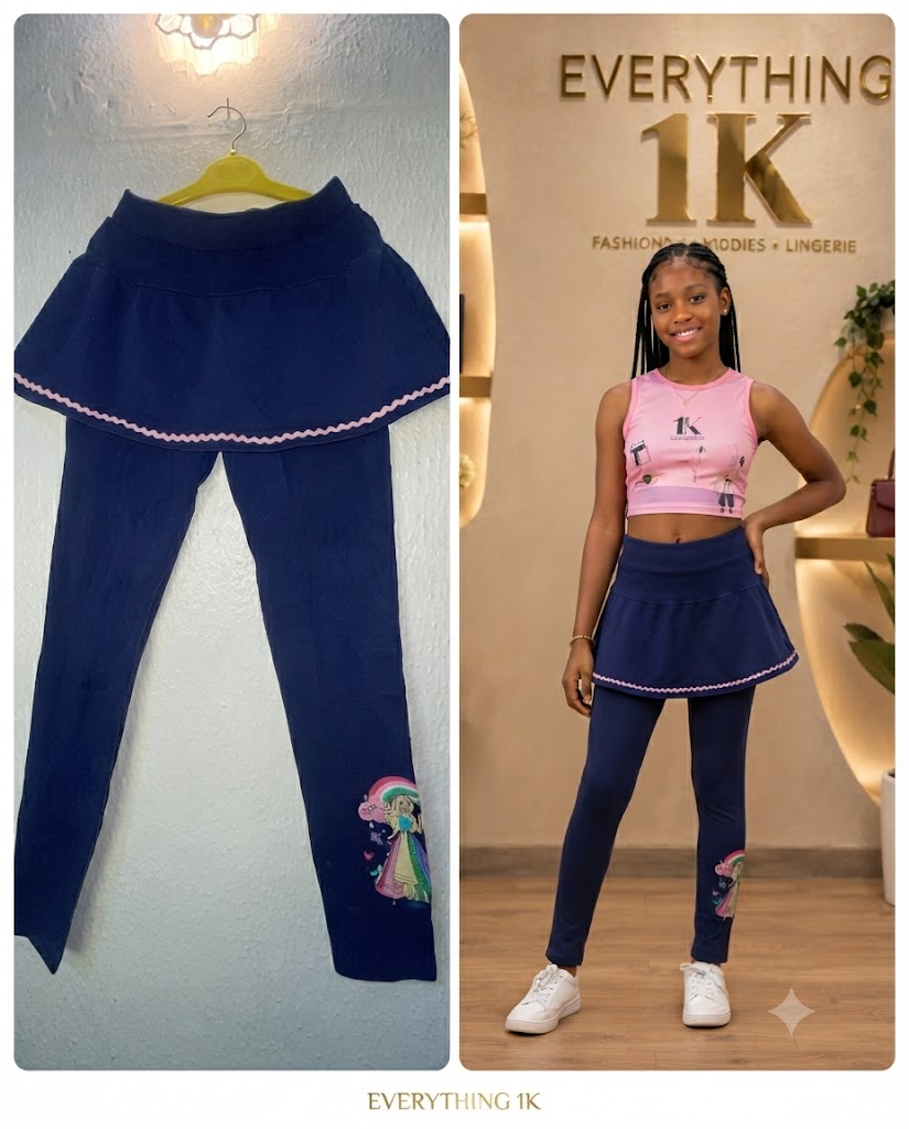 Girls Navy Blue Skort Leggings Set: Skirted Leggings with Princess Graphic Print 10-12 years