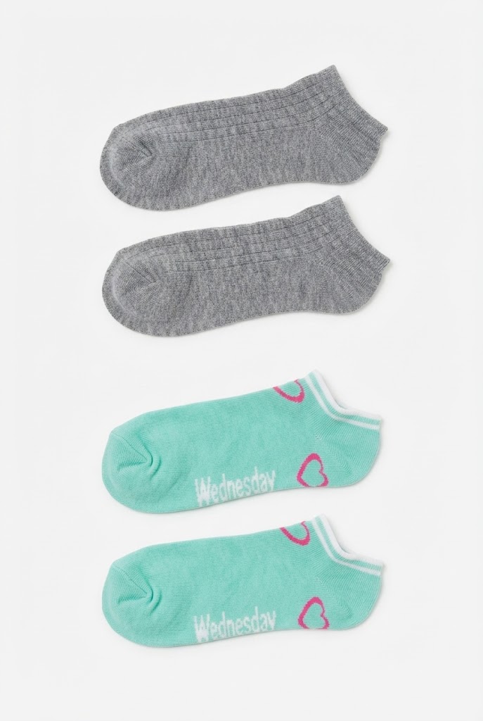 Grey Ribbed and Mint Green "Wednesday" Ankle Socks (2-Pack)