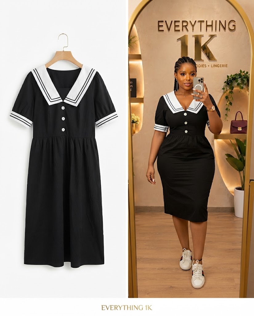 Black and White collar long sleeve midi dress