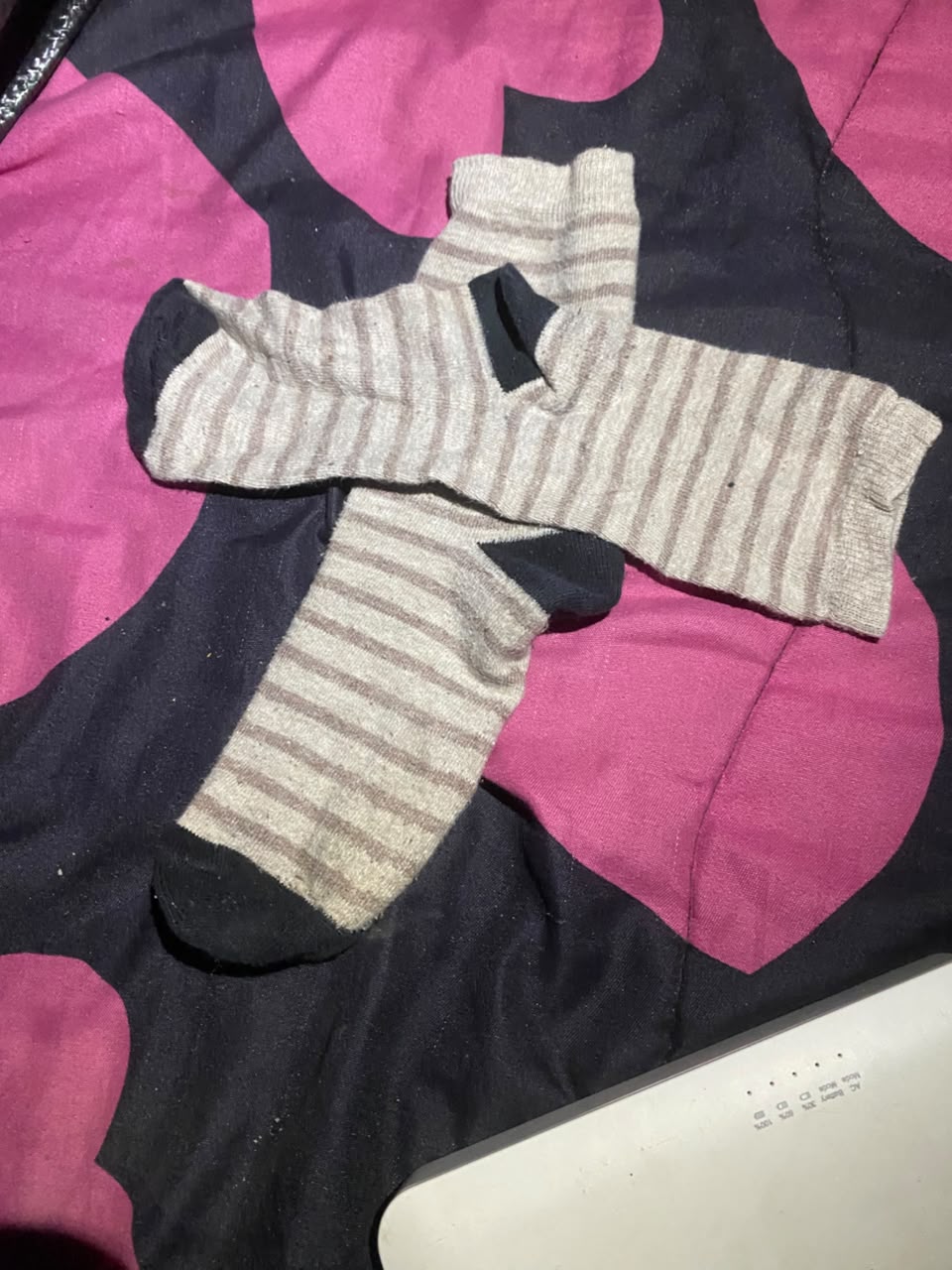 Kids Orange Dinosaur Print and Beige Striped Crew Socks (2-Pack) 2