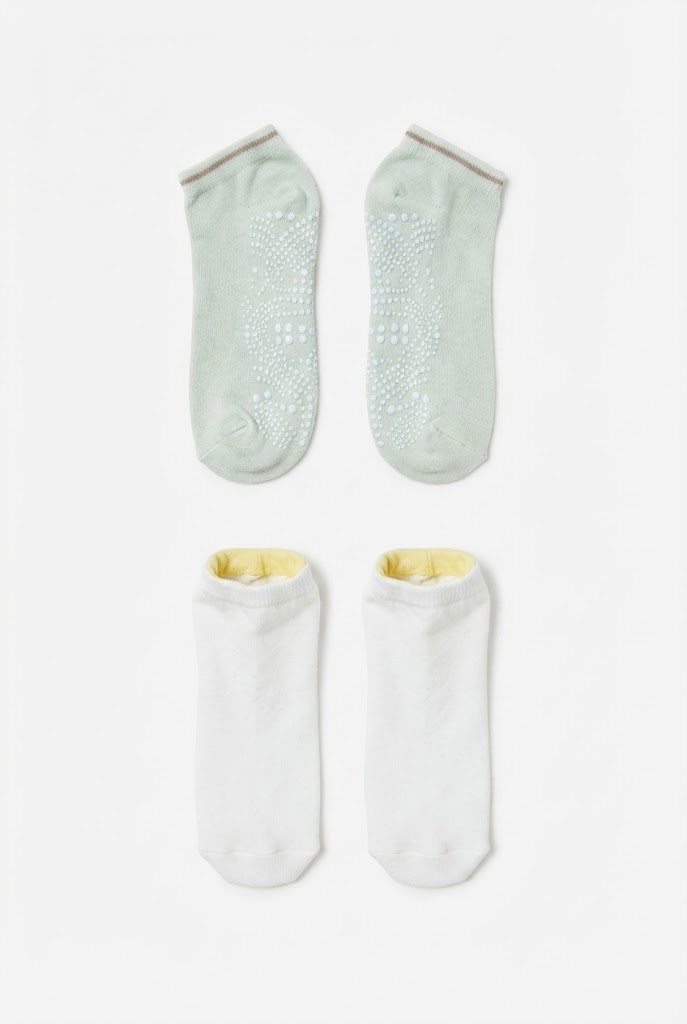 Mint Green Anti-Slip Gripper and White Low-Cut Socks (2-Pack)