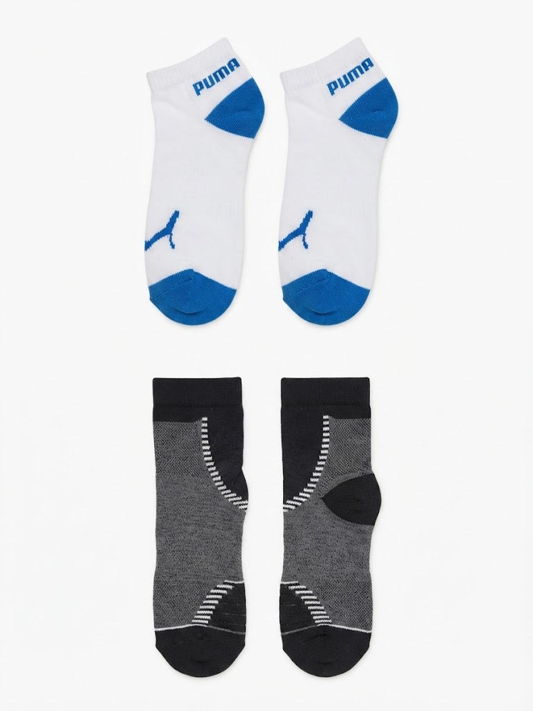 Puma White/Blue Athletic and Charcoal Performance Crew Socks (2-Pack)