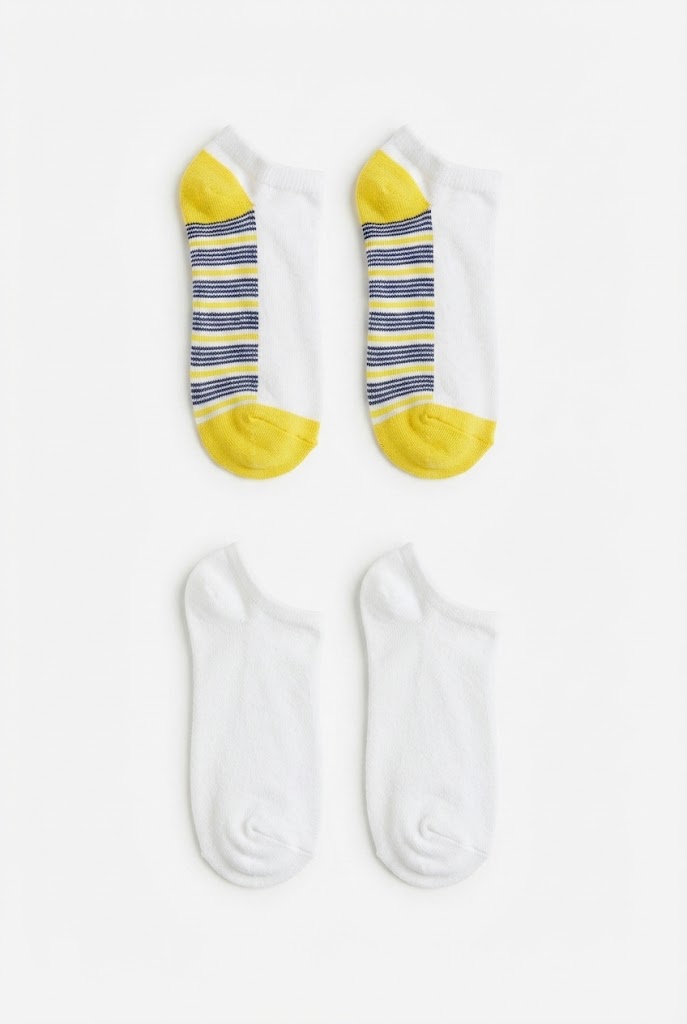 Yellow-Striped Athletic and Solid White Low-Cut Socks (2-Pack)