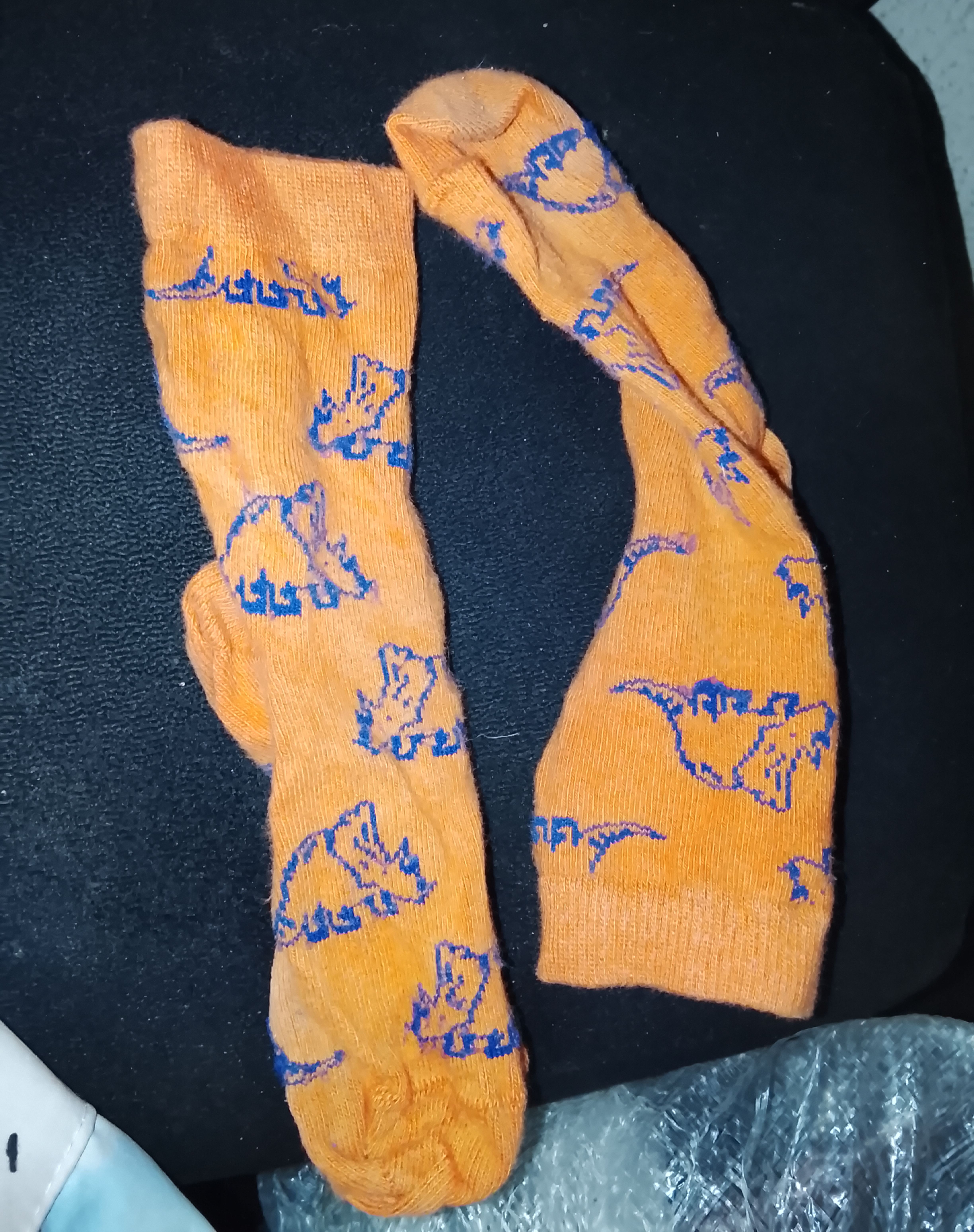 Kids Orange Dinosaur Print and Beige Striped Crew Socks (2-Pack) 3
