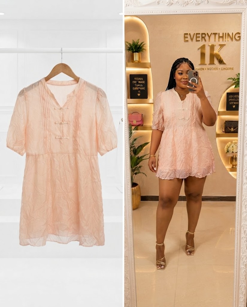 Pastel Pink Chiffon Dress with Knot Accent